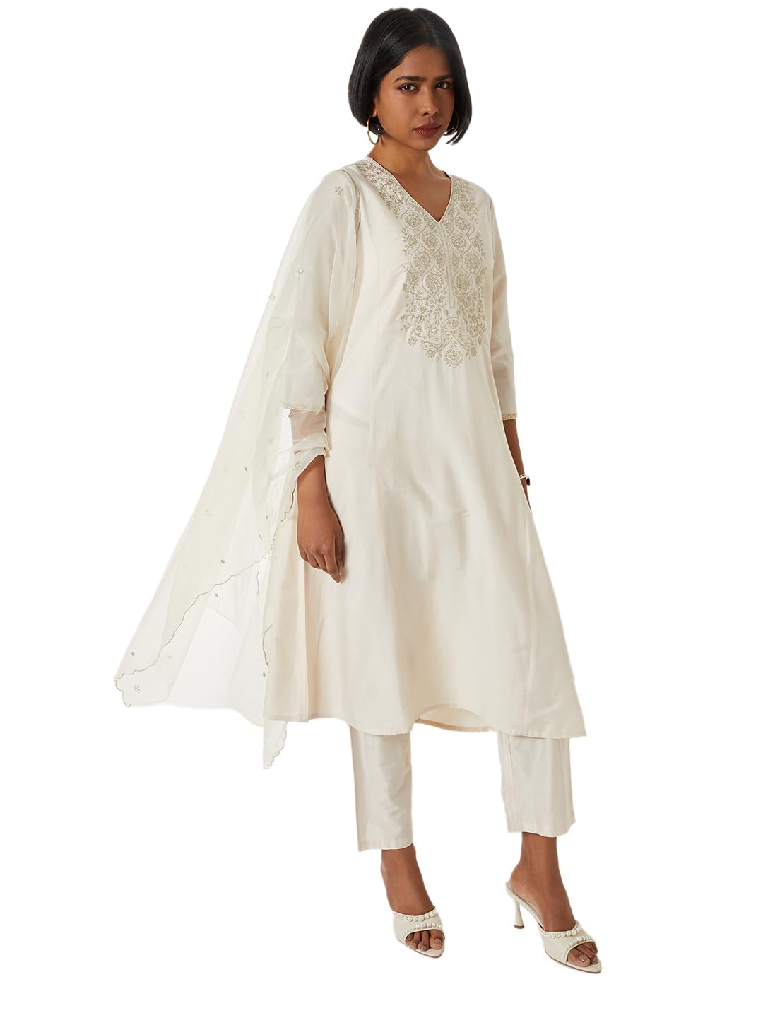 Max Women Embroidered A-line Kurta Set(White_XXL)