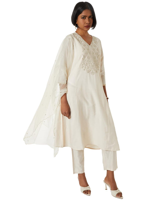 Max Women Embroidered A-line Kurta Set(White_XXL)