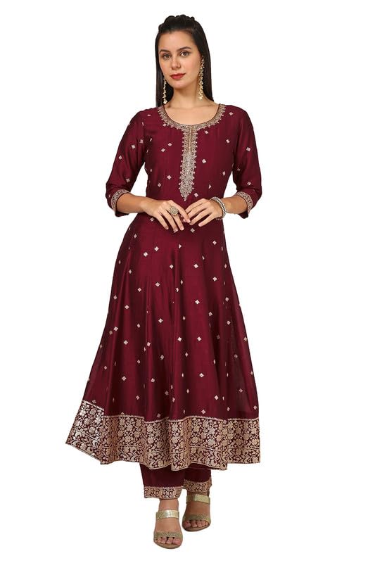 Soch Womens Maroon Silk Blend Suit Set With Sequins