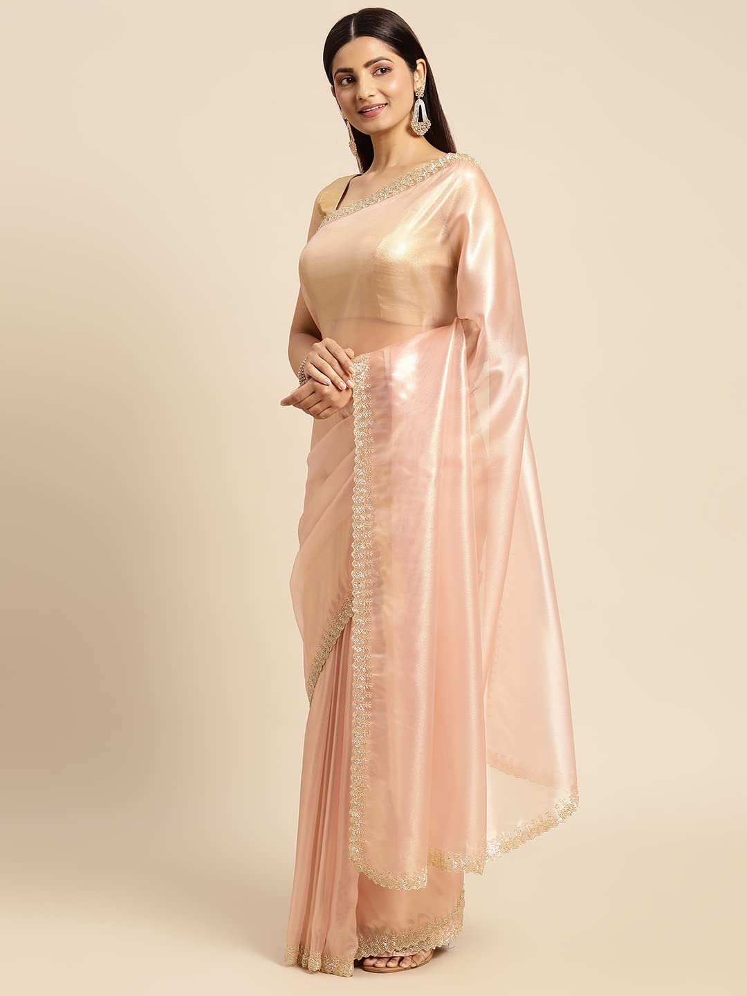 MOHEY Saree, Pink Organza Weaved Saree for Womens, Sari for Wedding, Party, Anniversary (Pink)