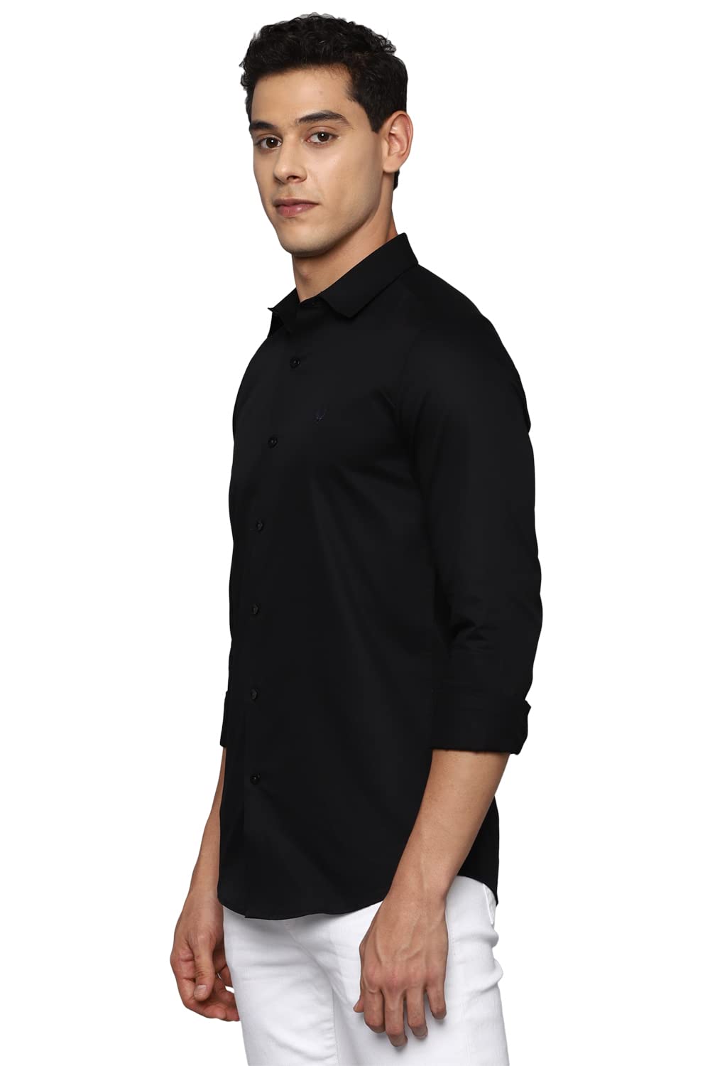 Allen Solly Men's Solid Fitted Shirt (ASSFQMOP023959_Black 40)