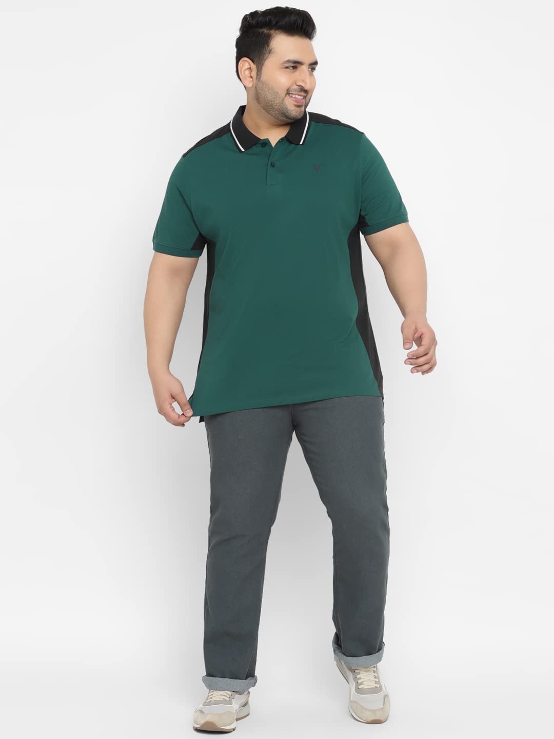 Urbano Plus Men's Green, Black Colour-Block Regular Fit Half Sleeve Cotton Polo T-Shirt (pluspolocbp-030-grnbla-4xl)