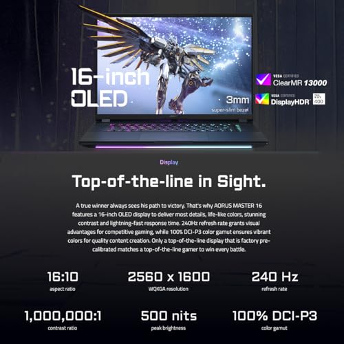 GIGABYTE AORUS Master 16 BZHC6INE64SH, Intel® Core™ Ultra 9 275HX, RTX™ 5090, 16" OLED QHD 240Hz, DDR5 5600 16GB*2, Gen4 1TB, Gaming Laptop (Black/ 2.5 kg), Win 11Home