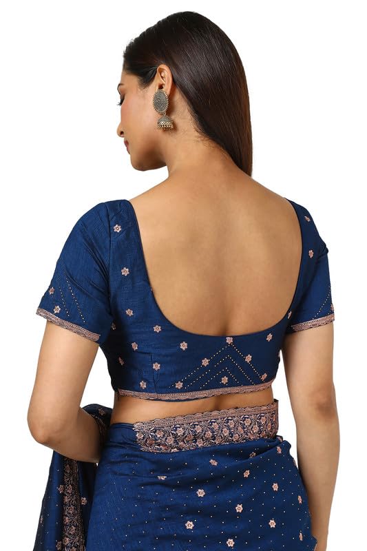 Soch Womens Navy Blue Floral Zari Embroidered Tussar Saree With Stone Work