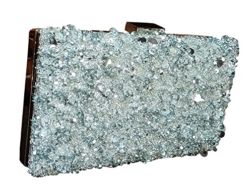 DUCHESS Women's Hand Embroidered Silver Clutch Bags for Party and Formal Events
