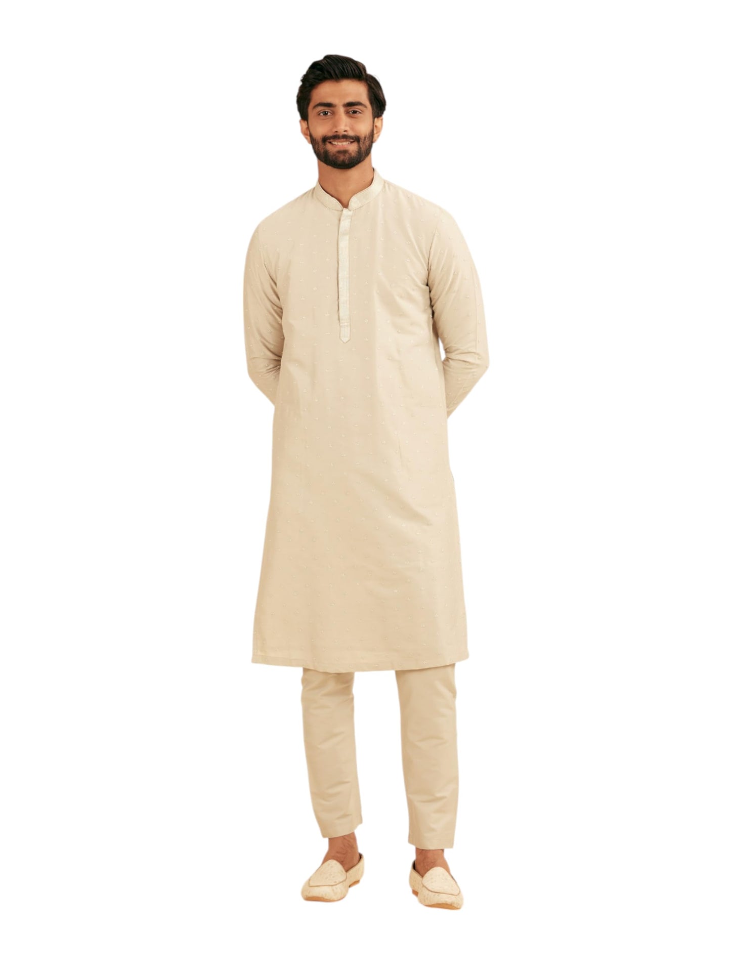 Manyavar Men's Viscose Blend Thread Embroidery Kurta Set (Light Grey,XXXL)