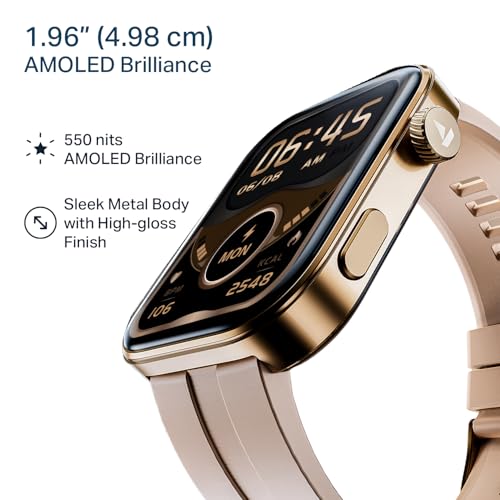 boAt Chrome Endeavour, Premium Metal Body, 1.96”(4.97cm) AMOLED Display,AI Coach Health Insights,Advanced S1 Processor,HRV,VO2 Max,Auto Watchface Refresh, Smart Watch for Men & Women (Cherry Blossom)