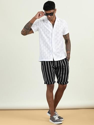 BEEVEE Men's Black Regular Fit Striped Shorts