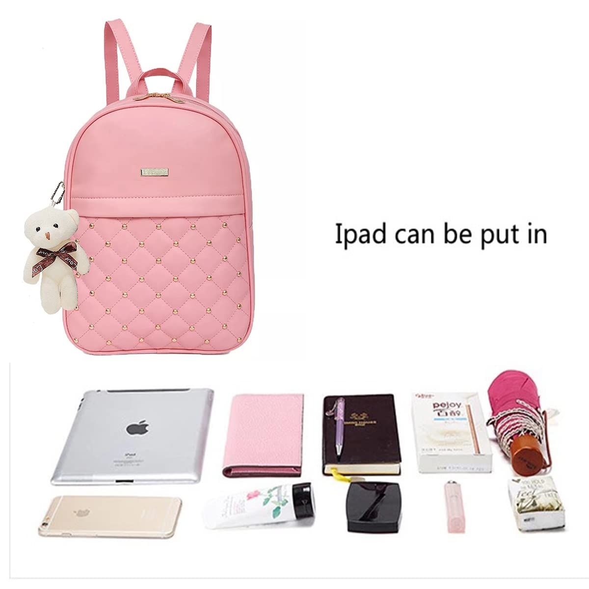 TYPIFY® Women's PU Leather Mini Backpack Bags| Preppy Style with Teddy Keychain | Girls Everyday Travel Bag | Ideal for College and Casual Use | Stylish & Spacious Travel, College & Office Bag
