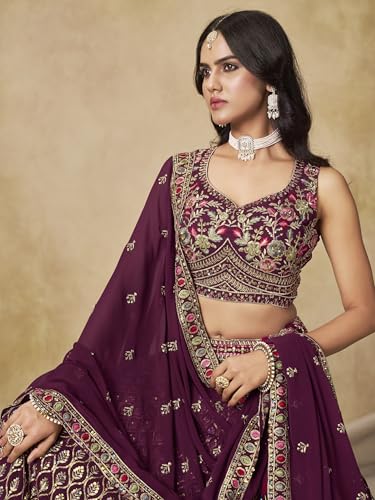 Zeel Clothing Women's Sequins and Thread Embroidered Work Georgette Lehenga Choli With Dupatta (5134-Women-Lehenga-Choli-Latest; Free size) (Maroon)