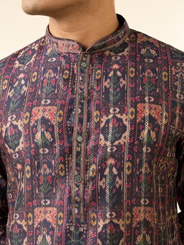 DIWAS BY MANYAVAR Men's Art Silk Printed Kurta Set (Dark Blue,S)