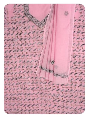 Ada Hand Embroidered Lucknowi Chikankari Unstitched Cotton Dress Material Suit Piece with Dupatta for Women 01A893879 Pink