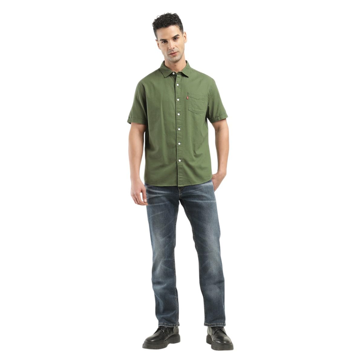 Levi's Men's Solid Slim Fit Shirt (32908-0341_Green