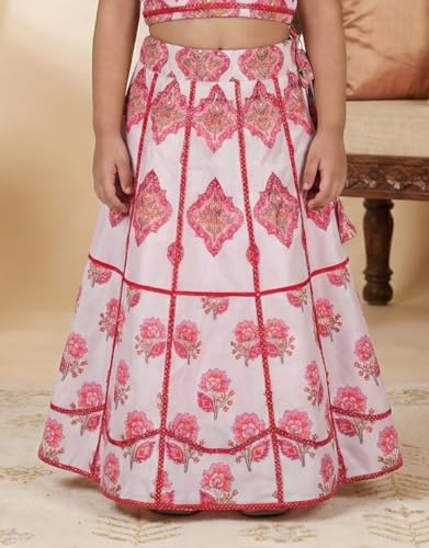 Q-one Store Girls Rayon Lehenga Choli Set with Inner Cape | Lacework Floral Printed Kids Ethnic Wear | Traditional Indian Outfit for Girls (2–10 Years) (2-3 Years)