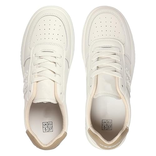 ROSEMEAD Women Casual Sneaker Shoes | Stylish and Comfortable | Lace-Up Style Offwhitebrown_UK- 7