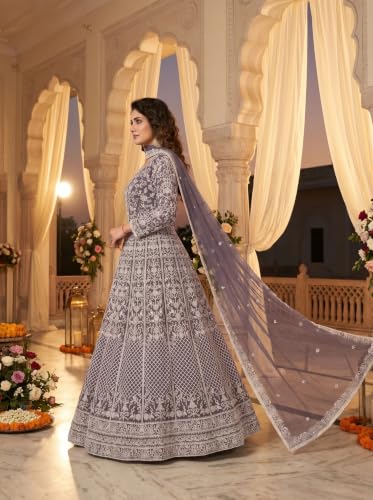 RUDRAPRAYAG Net And Santoon Anarkali Gown for Women | Semi Stitched Embroidered Gown for Women 2026 | Long Gown | Gown in Clothing & Accessories