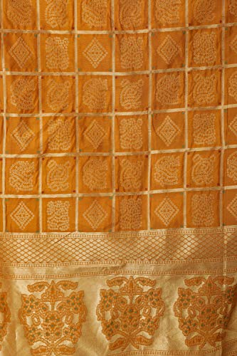 Exotic India Bandhani Gharchola Art Silk Dupatta with Zari Weave and Brocaded Border Design Stole, Chunni For Women