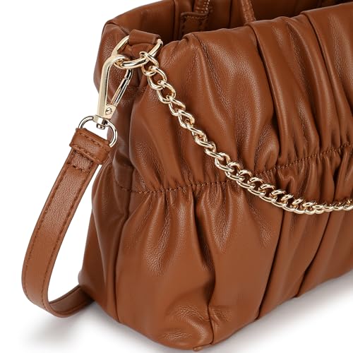 Fastrack Ruched Faux Leather Satchel Bag for Women | Structured Handbag with Detachable Chain Strap, Zippered Compartment and Inner Pockets | Elegant Convertible Bag for Casual and Wear