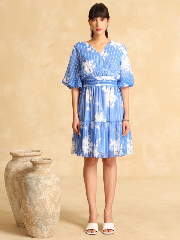 Kazo Blossom Mini Dress Blue