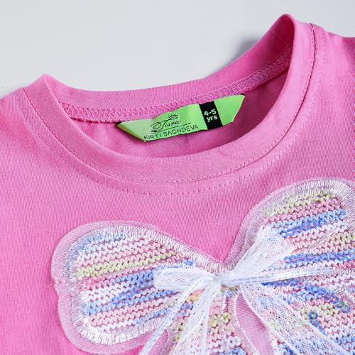 Hopscotch Girls Full Sleeves Pink 2-Pc Bow Applique Cotton Pants Set For Ages (3-4 Years)
