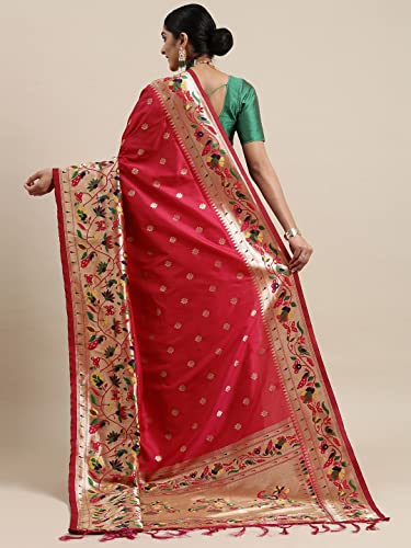 Pandadi Saree Women's Paithani Paithani Silk Saree With Blouse Piece (371PS21_Rani)