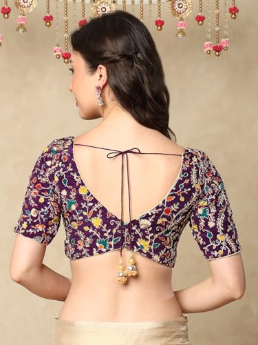 S SALWAR STUDIO Violate Silk Embroidered Readymade Saree Blouse