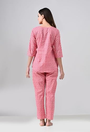 Women's Printed Cotton Night Wear Top and Payjama Night Suit Set