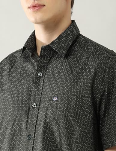 Arrow Sports Men's Geometric Regular Fit Shirt (ASAJSH1738_Olive