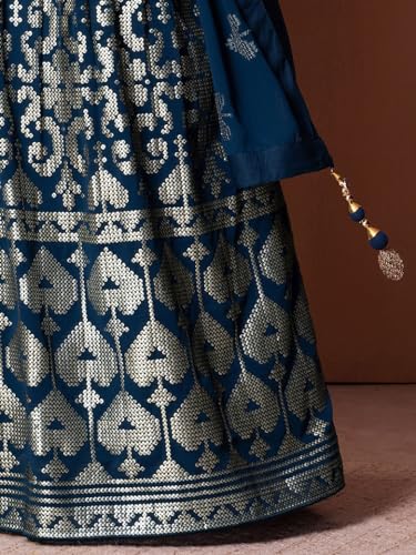 Zeel Clothing Sequins Thread Embroidered Work Pure Georgette Semi Stitched Lehenga Choli With Dupatta (5117-Blue-Women-Lehenga-Choli-Latest; Free Size)