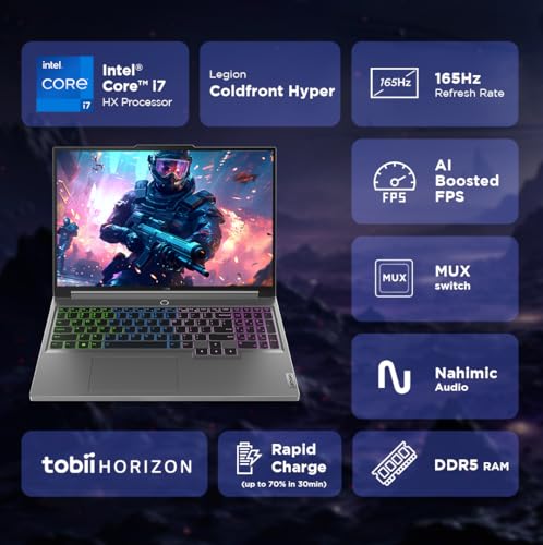 Lenovo Legion 5 Intel Core i7-14650HX 16" (40.64cm) WQXGA IPS 350Nits 165Hz Gaming Laptop (16GB/1TB SSD/Win 11/Office 2021/NVIDIA RTX 4060 8GB/100%sRGB/Alexa/3 Month Game Pass/Grey/2.3Kg), 83DG004SIN