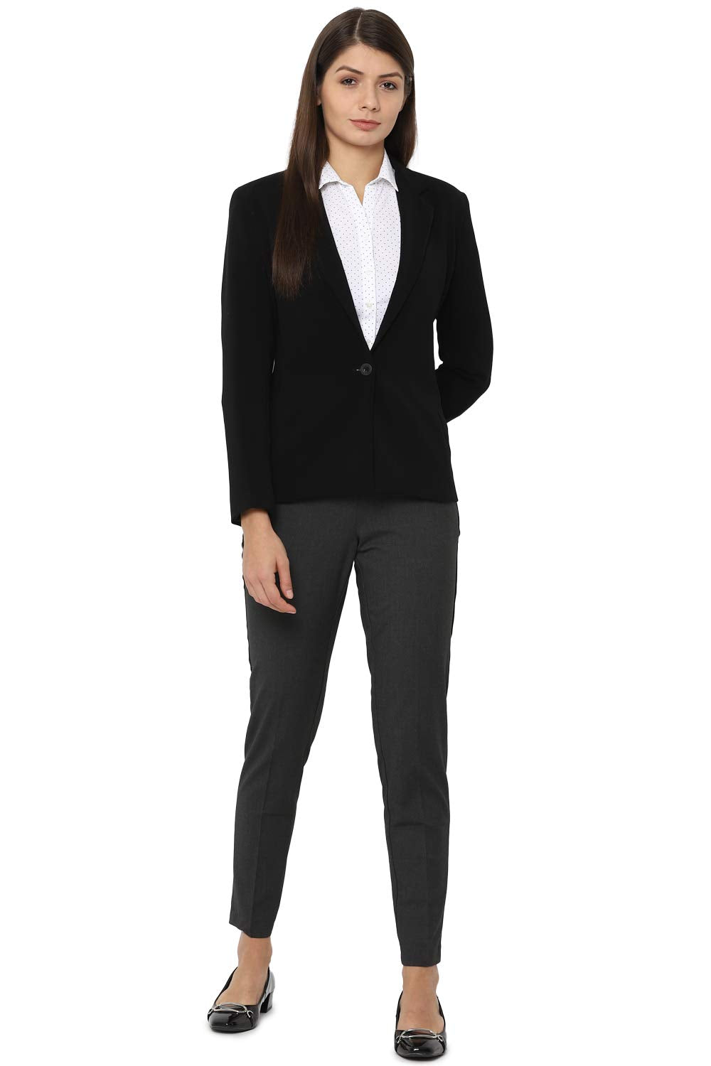 Allen Solly Women's Regular Fit Single Breasted Blazer (AWBZ1R02245_Black_Medium_Black_M)