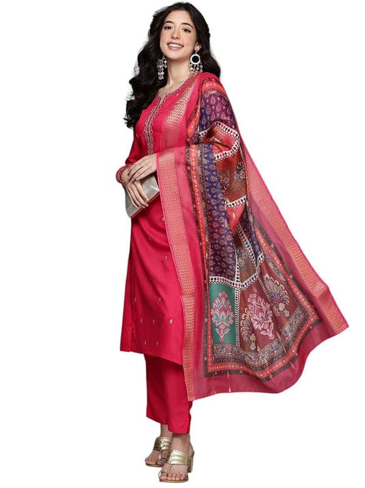 Ahalyaa Women's Silk Blend Kurta Set (GI-AHKUPNDU-COMBO-1134_Pink