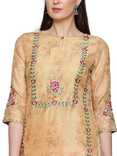 Jaipur Kurti Women's Silk Kurta with Palazzo & Dupatta (AVKPLZ1898_Yellow_S)