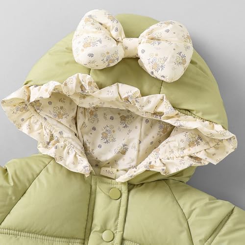 Hopscotch Girls Olive Full Sleeves Bow Applique Puffer Coat For Age (18-24 Months)