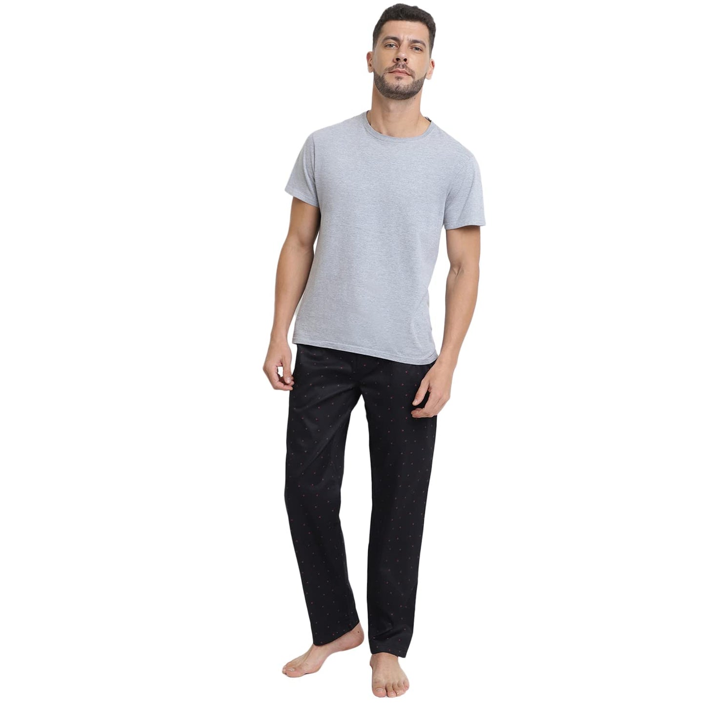 Van Heusen Men Athleisure Allover Print Pyjamas - 100% Combed Cotton - Drawstring Waist, Ultra Soft_50082_APP13_M, Black, Medium
