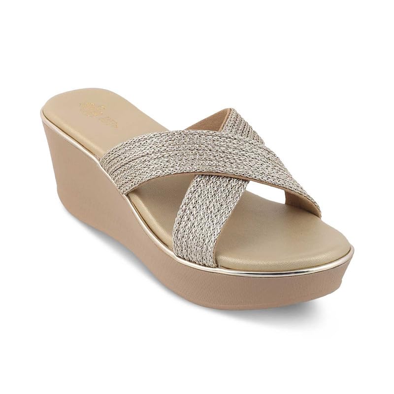 tresmode 239-GLAMR GOLD WOMEN DRESS WEDGE SANDALS EU/39 UK/6