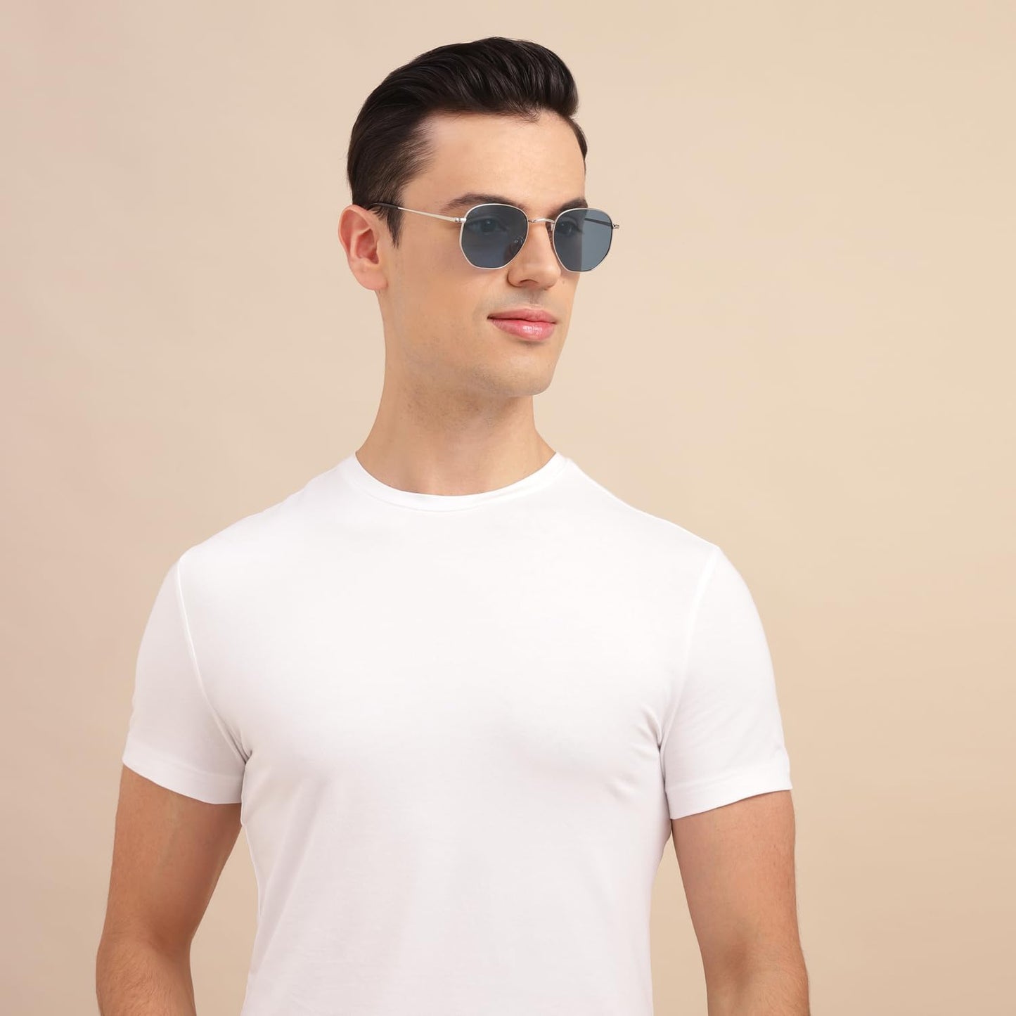 VINCENT CHASE EYEWEAR Polarized and 100% UV Protected | Silver-Blue Full Rim Hexagonal | Stylish & Premium Sunglasses | For Men & Women | Large | VC S12917