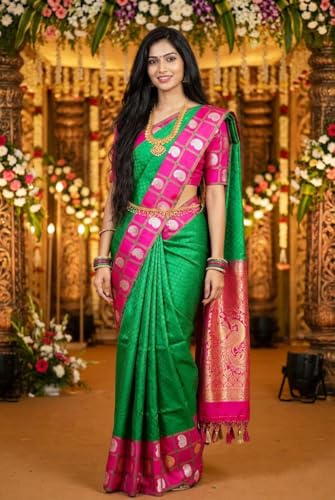 SREE KUMARAN Women's Kanchipuram Kubera Brocade Silk Pure Pattu Sarees With Blouse (VSK437-7)