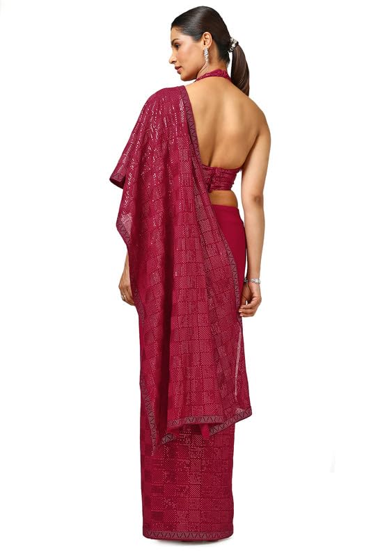 Soch Womens Fuchsia Georgette Embellished Saree With Sequins