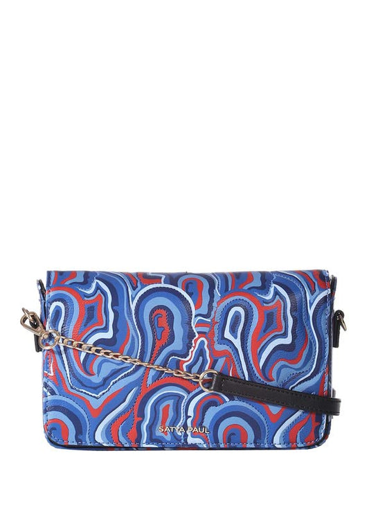 Satya Paul Blue Cobalt Light Blue PU Printed Sling Handbags for Women