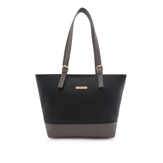 Caprese Brickly Tote Medium Black Shoulder Bag for Women Stylish, Spacious Design, Multi-Compartment, Durable, Comfortable Straps for Work, Travel, Shopping & Daily Use