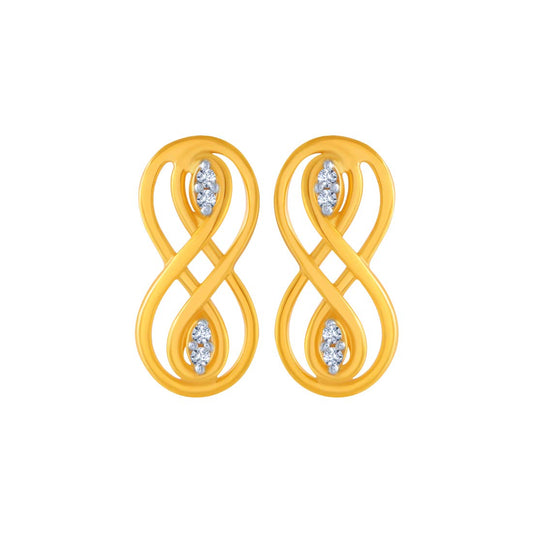 P.C. Chandra Jewellers 14k (585) Yellow Gold and American Diamond Stud Earrings for Women - 0.846 Grams