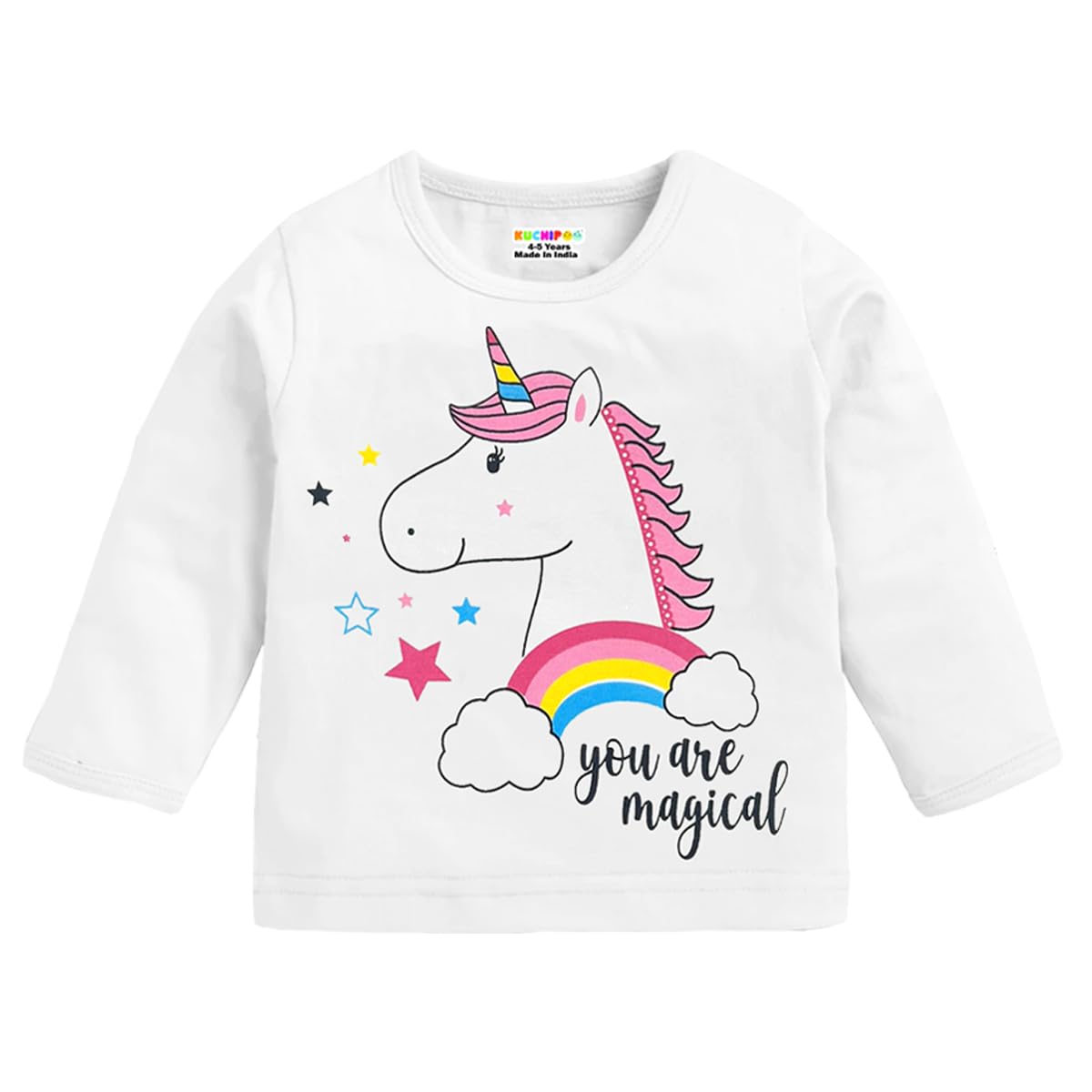 Kuchipoo Girls Regular Fit Full Sleeves Cotton T-Shirts (KUC-TSHRT-424, 3 to 4 Year, Multi-Colored)