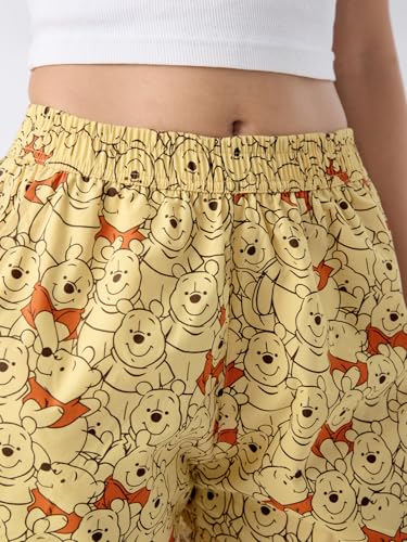 The Souled Store Winnie The Pooh: Bear-y Good Women and Girls Yellow All Over Printed Regular Fit Above The Knee Length Cotton Boxer Shorts