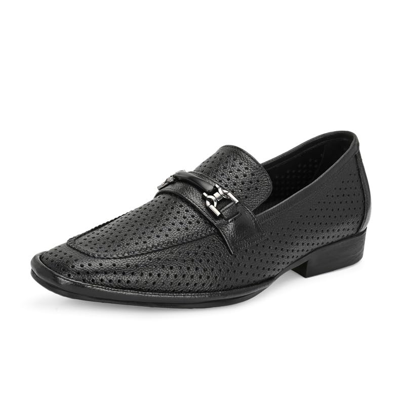 HITZ Men's Black Leather Formal Slip On Shoes - UK 8
