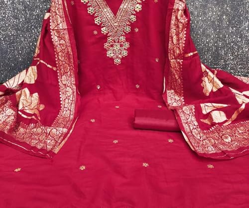 Leeli Peeri Designer Women's Silk Embroidery Work Unstitched Salwar Suit Dress Material