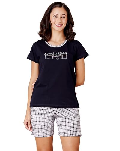 BODYCARE Women's Cotton Printed T-Shirt and Shorts Set | Soft & Breathable Nightwear | Short Sleeves | Loungewear Co-Ord Set | BSSS17033_95 Multicolour