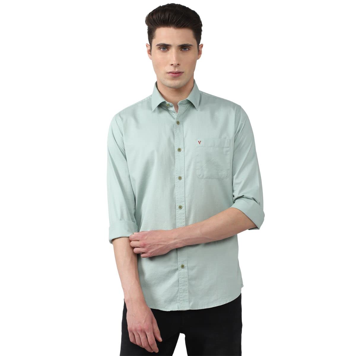 Van Heusen Sport Men's Slim Fit Shirt (VSSFWSLBH54779_Light Green 40)