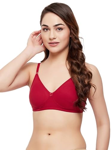 Clovia Women's Cotton Non-Padded Non-Wired Full Coverage T-Shirt Bra (BR3000T09_Maroon_32C)