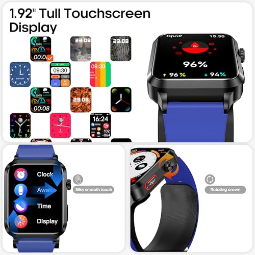 Yowow BIT Blood Pressure Smart Watch Air Bag Air Cuff, 24/7 Heart Rate Blood Oxygen Body Temperature Sleep Respiration Rate Health Monitor Activity Tracker Familiy Data Sharing (Blue)